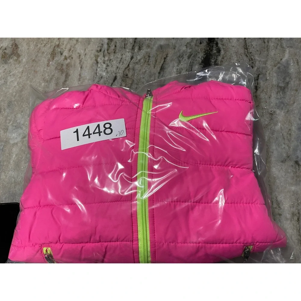 Nike Kids Pink Neon Lime Green Hooded Puffer Jacket Zip Up Coat 3T‎ A728-AA8